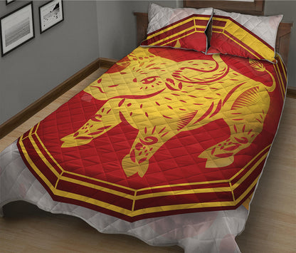 Chinese Ox Zodiac Symbol Print Quilt Bed Set
