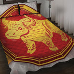 Chinese Ox Zodiac Symbol Print Quilt Bed Set