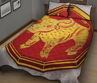 Chinese Ox Zodiac Symbol Print Quilt Bed Set