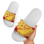 Chinese Ox Zodiac Symbol Print White Slide Sandals