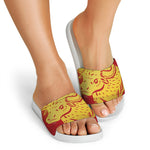 Chinese Ox Zodiac Symbol Print White Slide Sandals