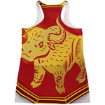 Chinese Ox Zodiac Symbol Print Women's Racerback Tank Top
