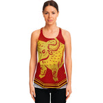 Chinese Ox Zodiac Symbol Print Women's Racerback Tank Top