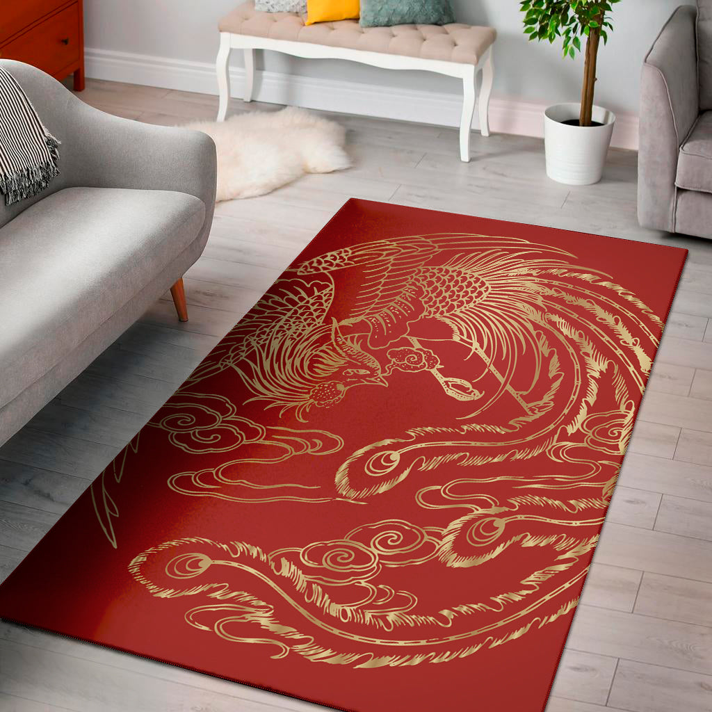Chinese Phoenix Print Area Rug