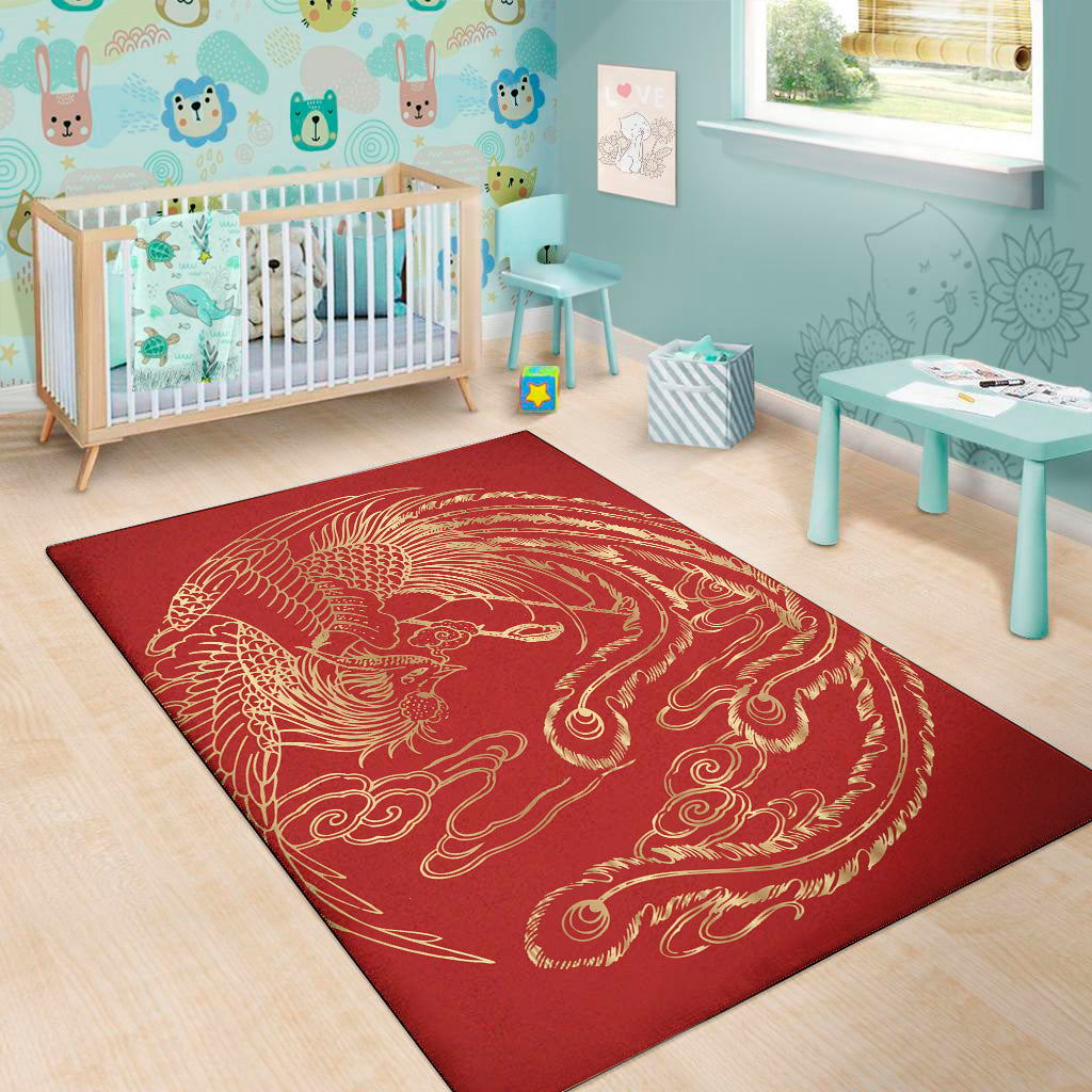 Chinese Phoenix Print Area Rug