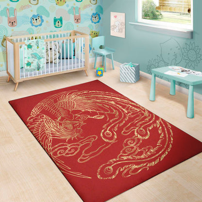 Chinese Phoenix Print Area Rug