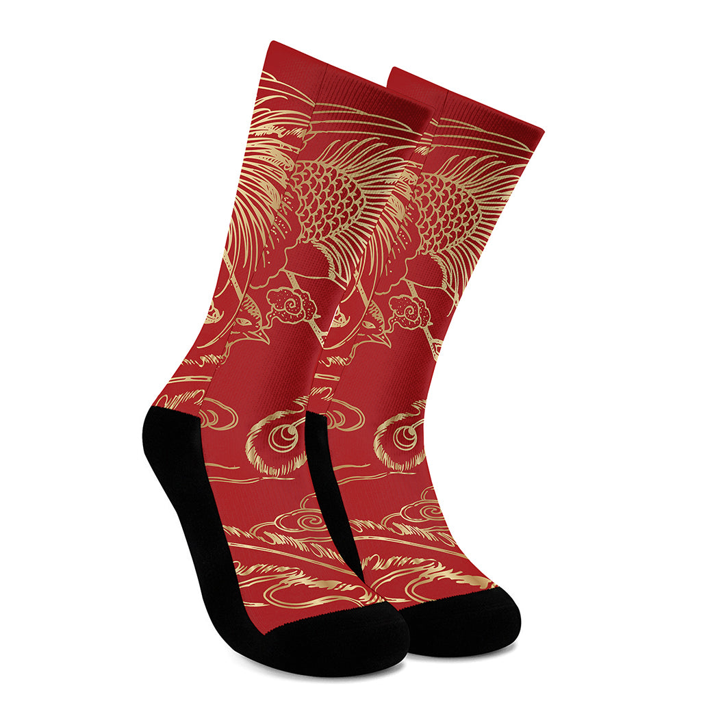 Chinese Phoenix Print Crew Socks