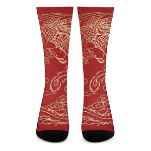 Chinese Phoenix Print Crew Socks