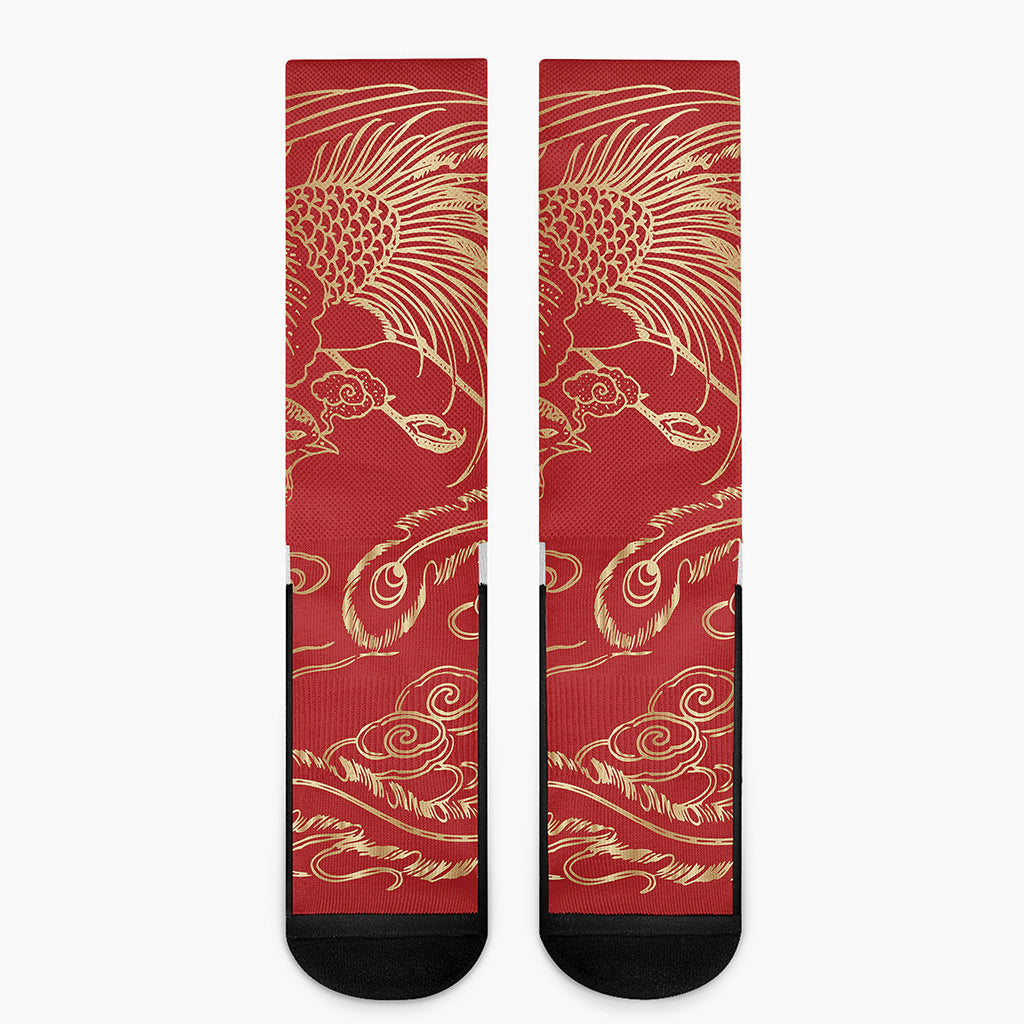 Chinese Phoenix Print Crew Socks