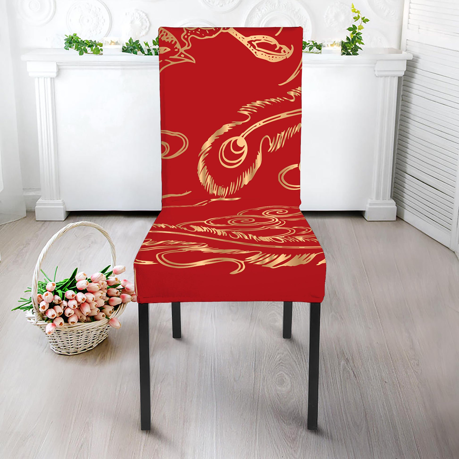 Chinese Phoenix Print Dining Chair Slipcover