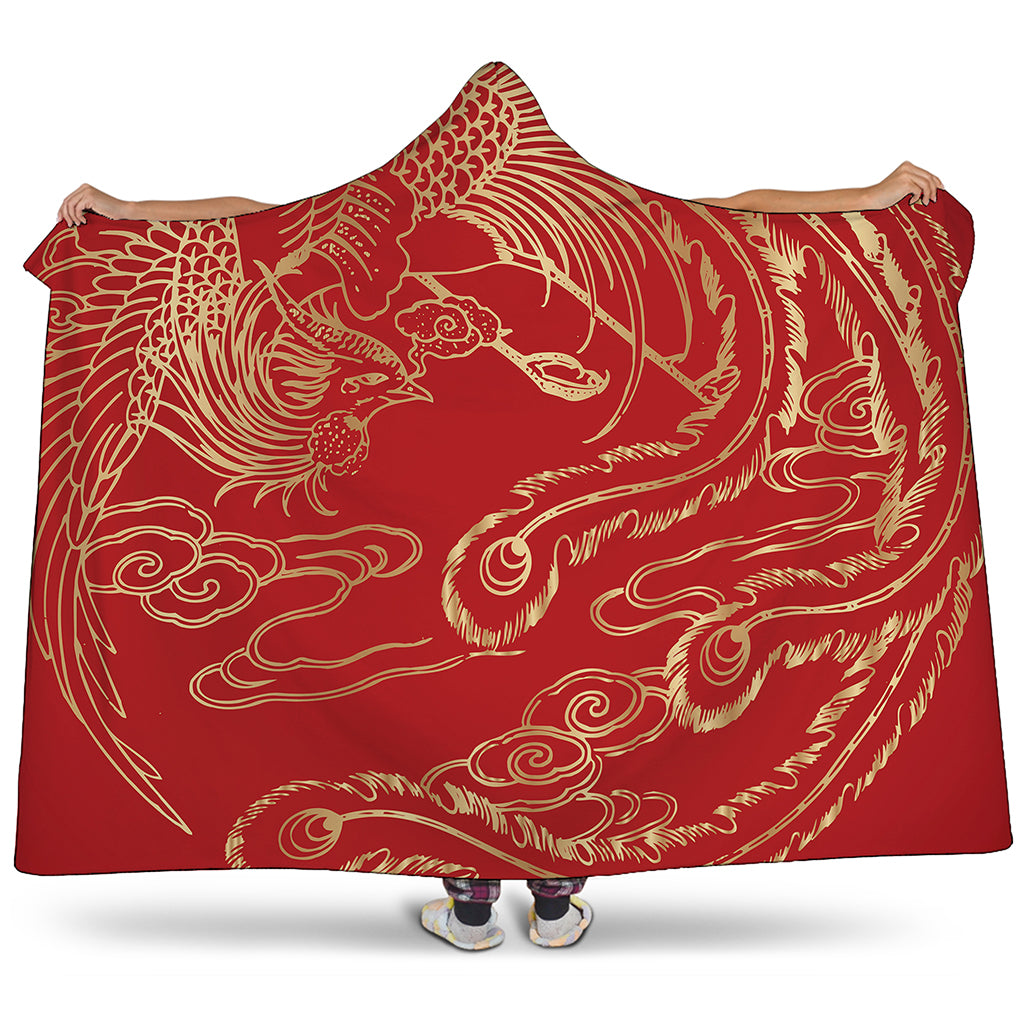 Chinese Phoenix Print Hooded Blanket