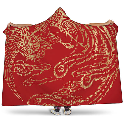 Chinese Phoenix Print Hooded Blanket