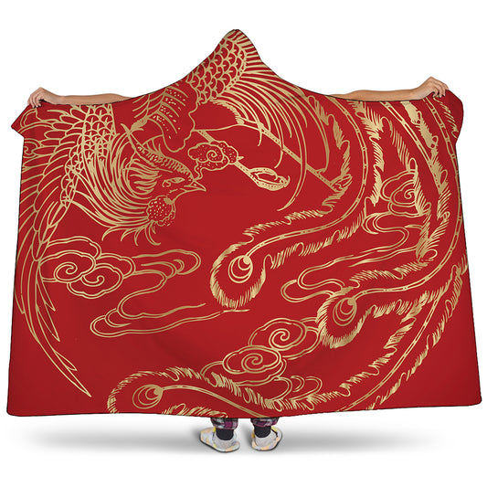 Chinese Phoenix Print Hooded Blanket