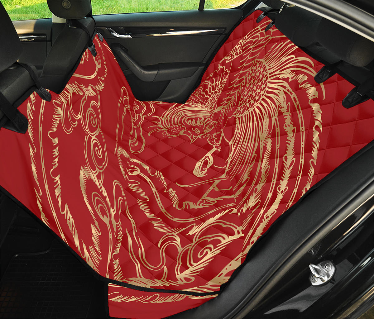 Chinese Phoenix Print Pet Car Back Seat Cover