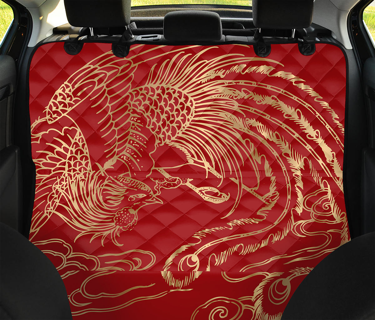 Chinese Phoenix Print Pet Car Back Seat Cover