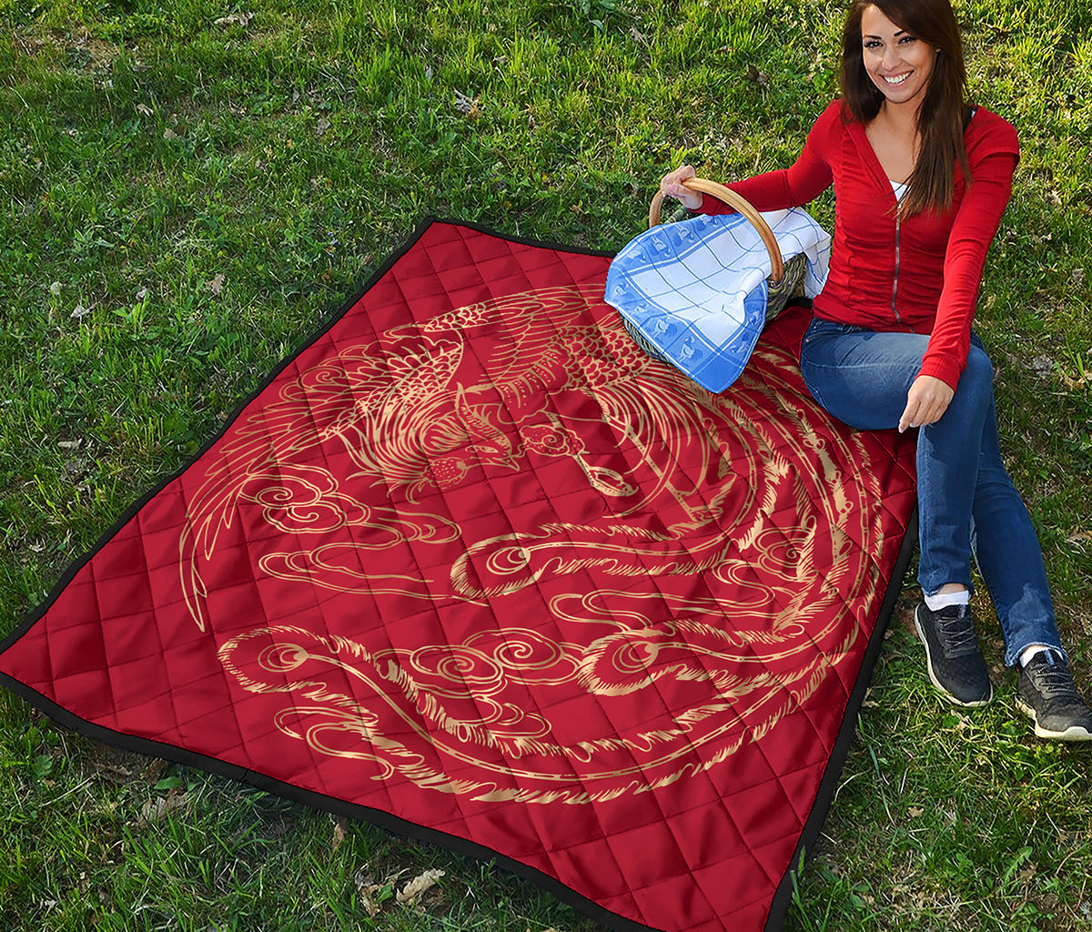 Chinese Phoenix Print Quilt