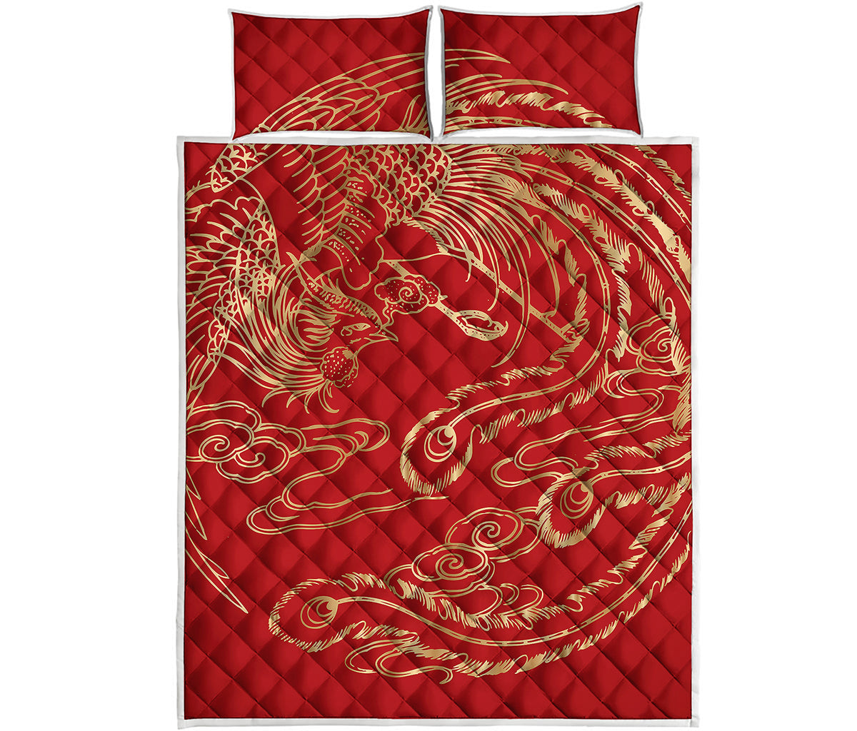 Chinese Phoenix Print Quilt Bed Set