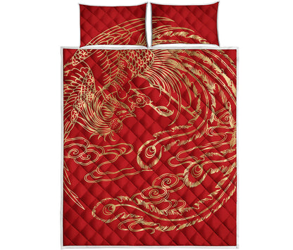 Chinese Phoenix Print Quilt Bed Set