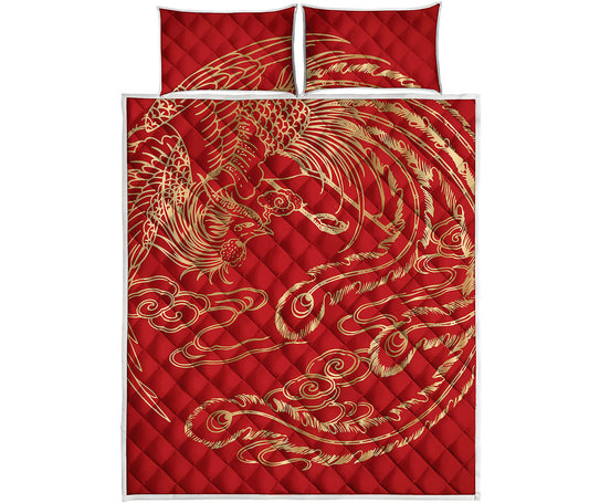 Chinese Phoenix Print Quilt Bed Set