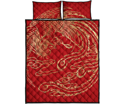 Chinese Phoenix Print Quilt Bed Set