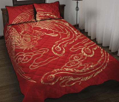 Chinese Phoenix Print Quilt Bed Set