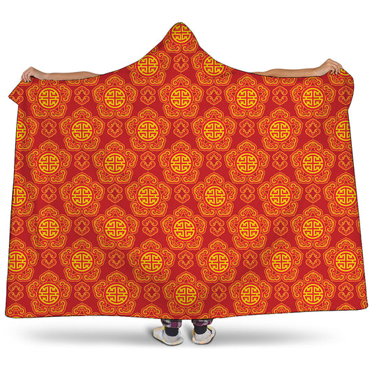 Chinese Prosperity Symbol Pattern Print Hooded Blanket