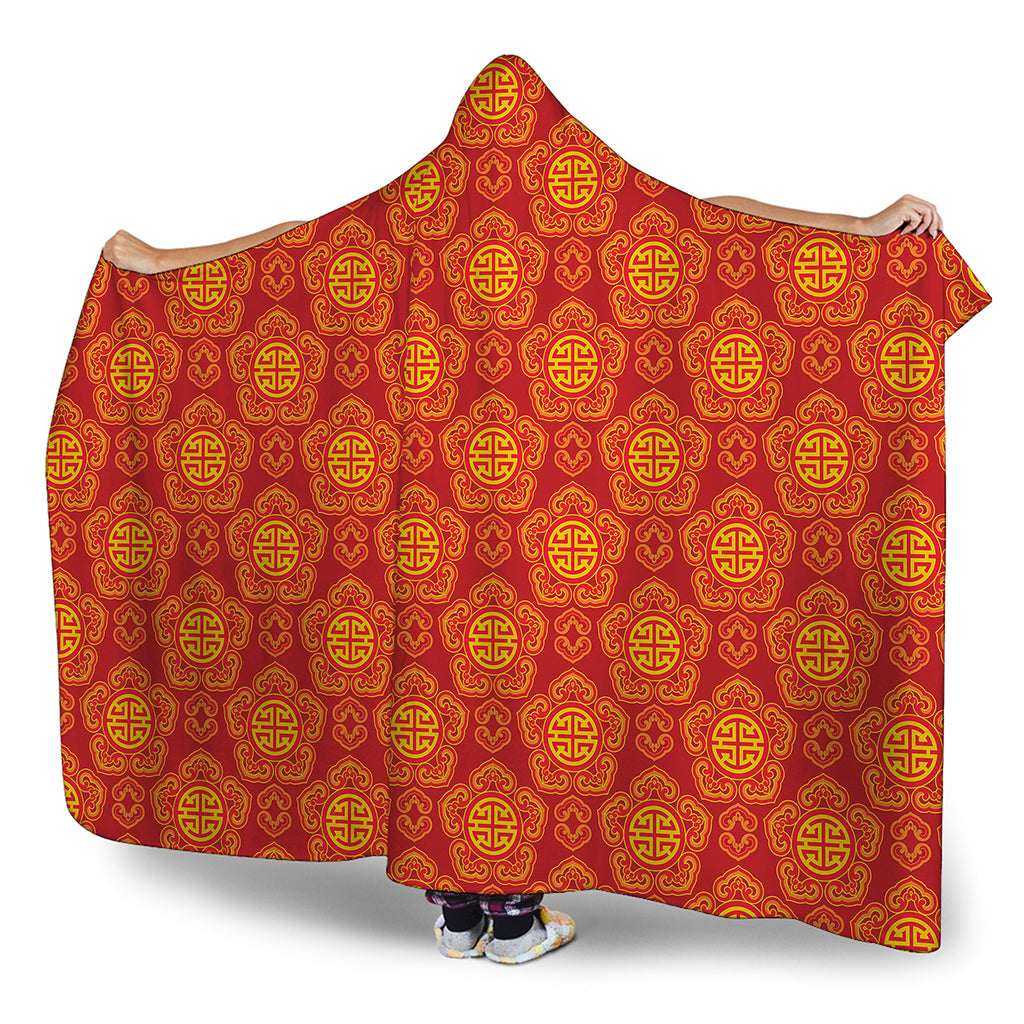 Chinese Prosperity Symbol Pattern Print Hooded Blanket