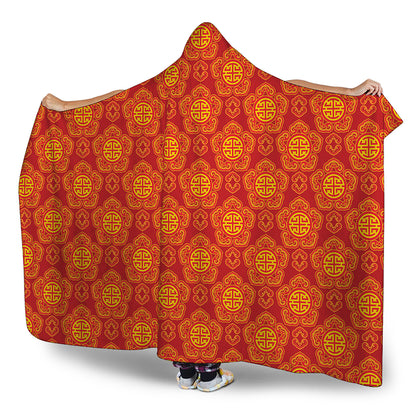 Chinese Prosperity Symbol Pattern Print Hooded Blanket