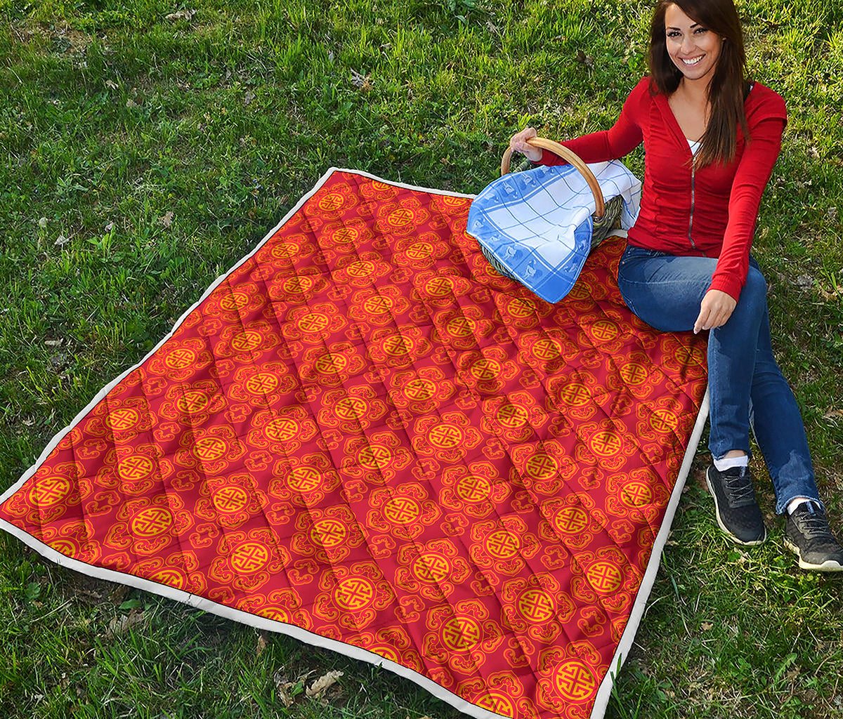 Chinese Prosperity Symbol Pattern Print Quilt