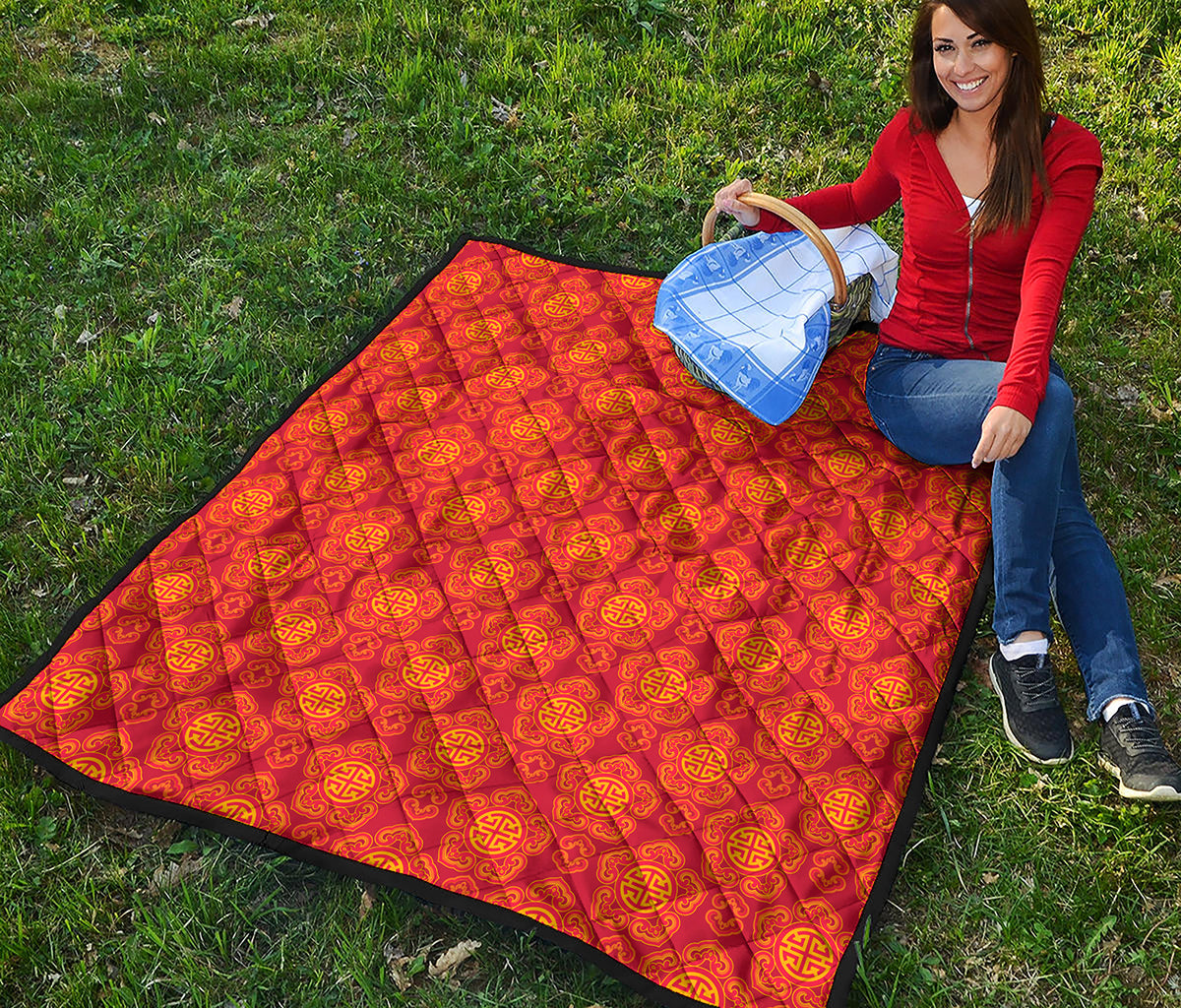 Chinese Prosperity Symbol Pattern Print Quilt