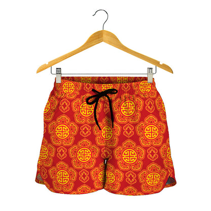 Chinese Prosperity Symbol Pattern Print Women's Shorts