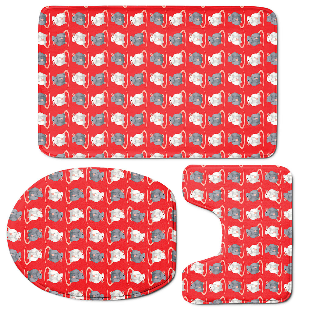 Chinese Rat Zodiac Pattern Print 3 Piece Bath Mat Set
