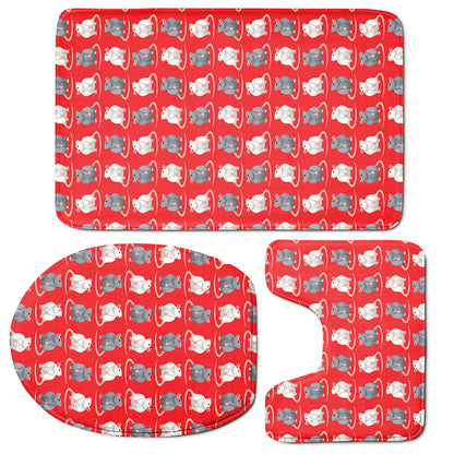 Chinese Rat Zodiac Pattern Print 3 Piece Bath Mat Set