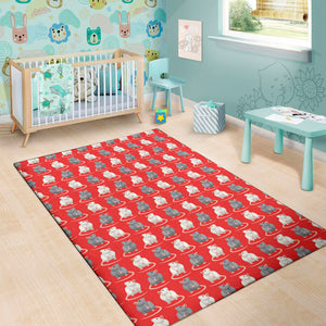 Chinese Rat Zodiac Pattern Print Area Rug