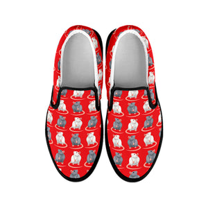 Chinese Rat Zodiac Pattern Print Black Slip On Shoes