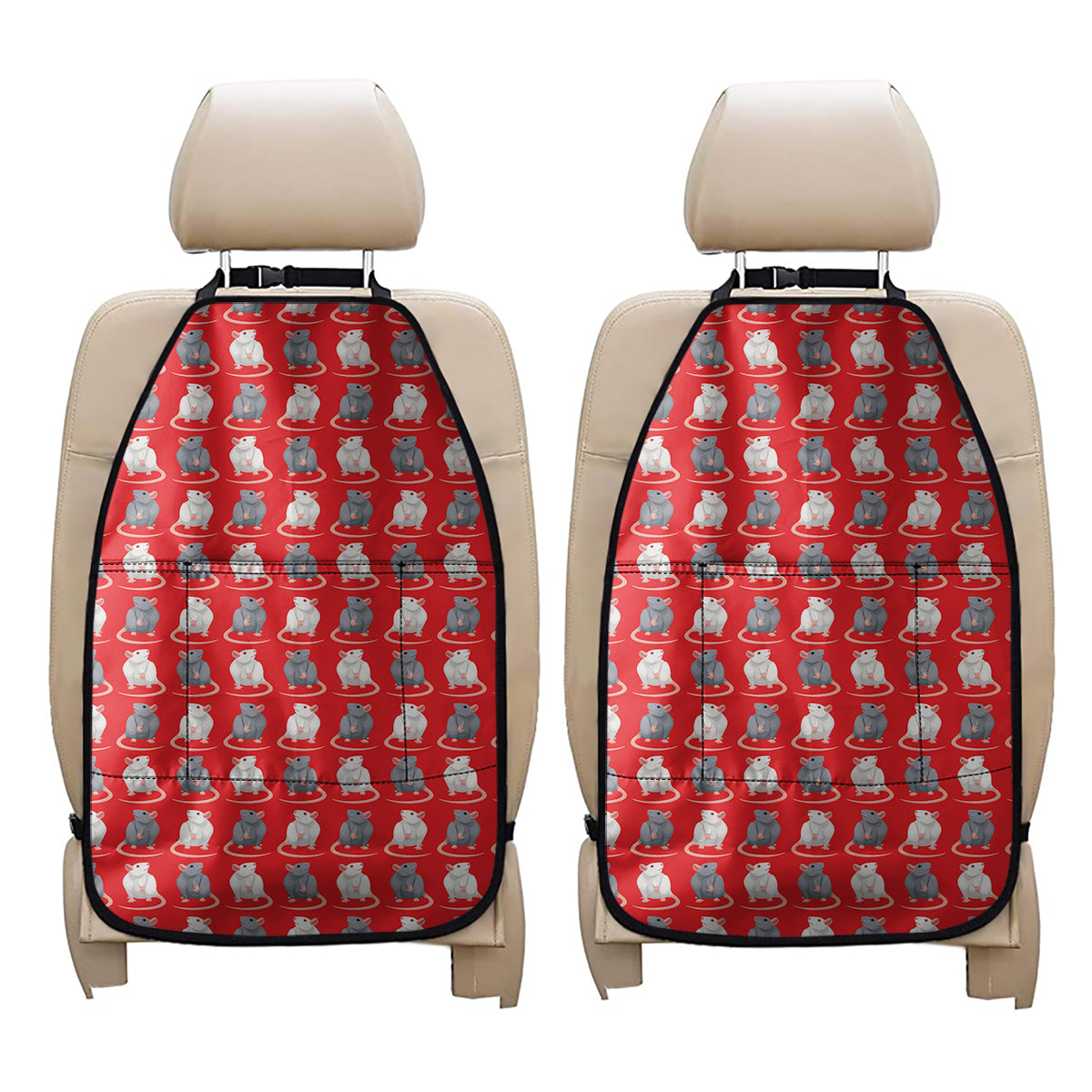 Chinese Rat Zodiac Pattern Print Car Seat Organizers