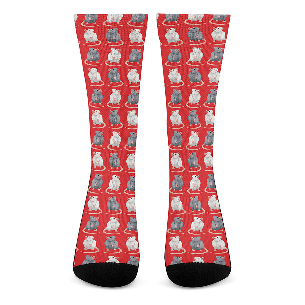 Chinese Rat Zodiac Pattern Print Crew Socks