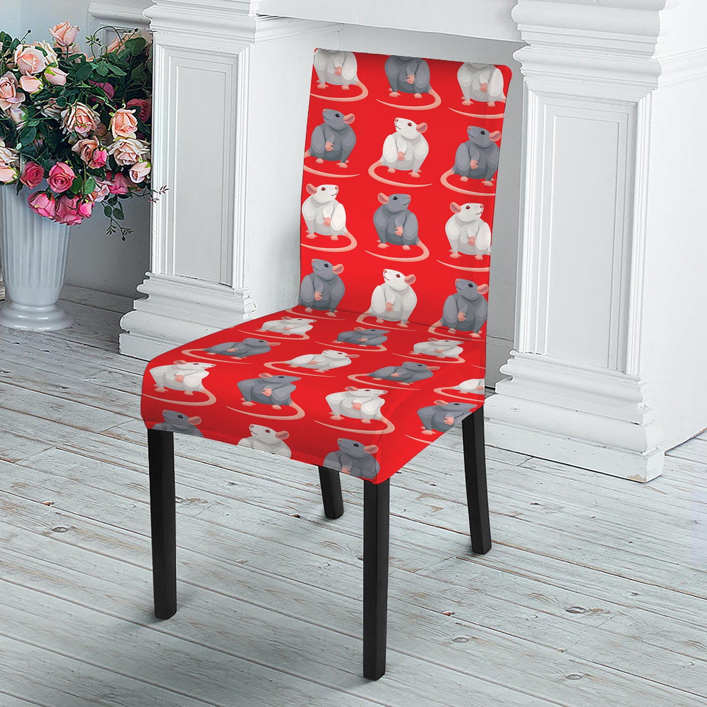 Chinese Rat Zodiac Pattern Print Dining Chair Slipcover