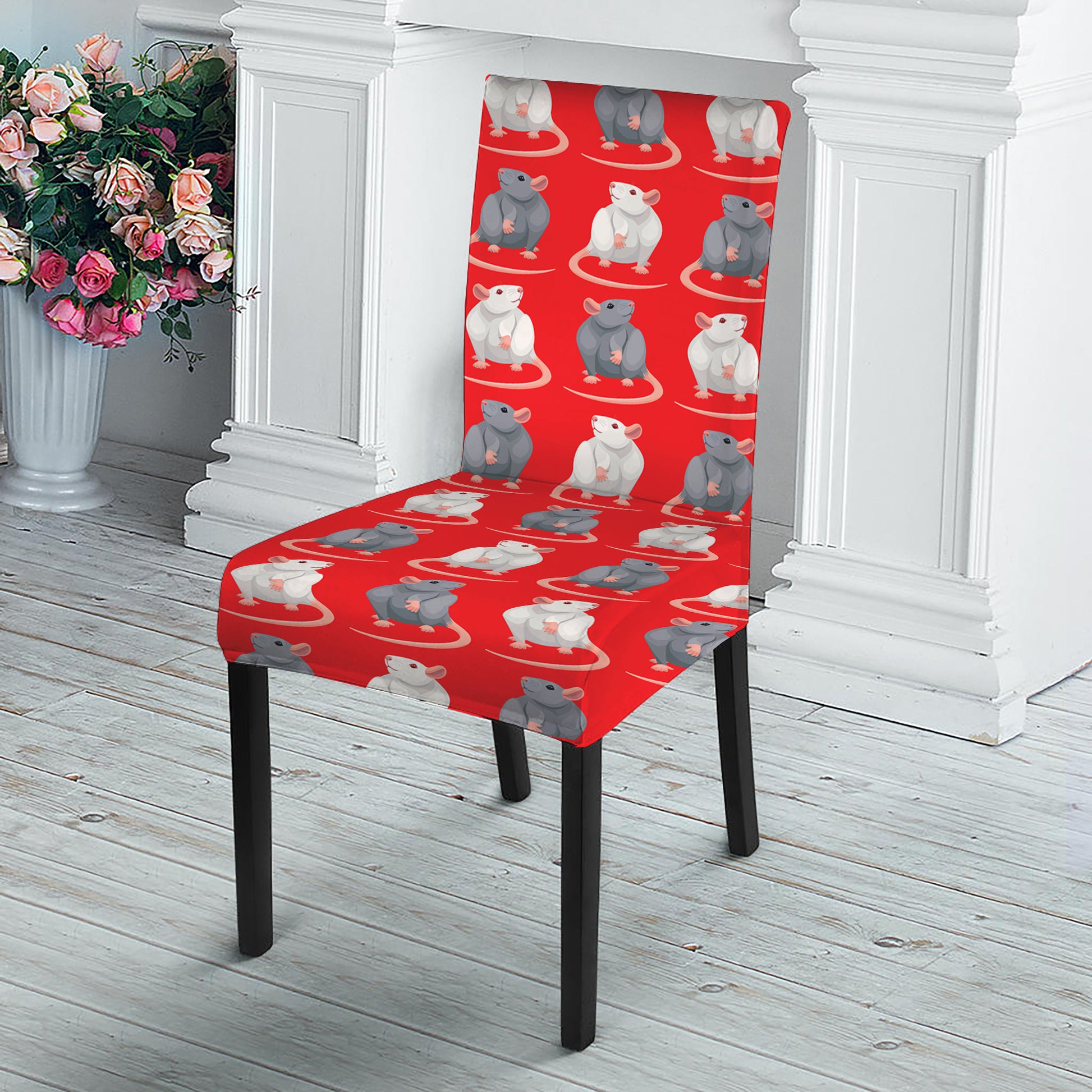Chinese Rat Zodiac Pattern Print Dining Chair Slipcover