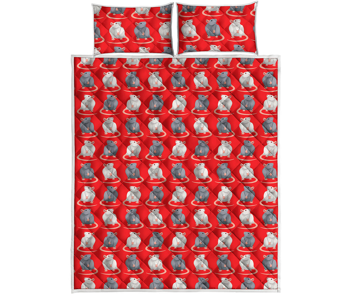Chinese Rat Zodiac Pattern Print Quilt Bed Set