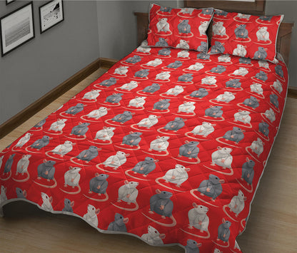 Chinese Rat Zodiac Pattern Print Quilt Bed Set