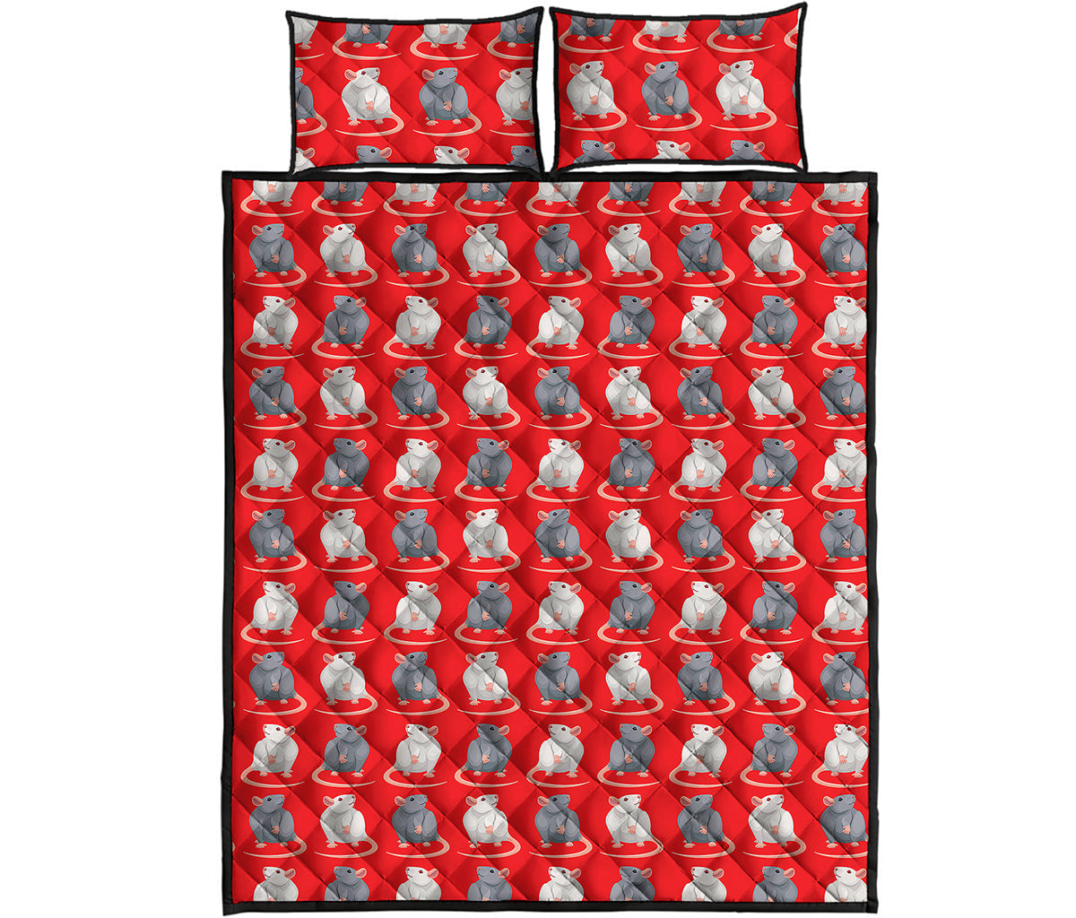 Chinese Rat Zodiac Pattern Print Quilt Bed Set