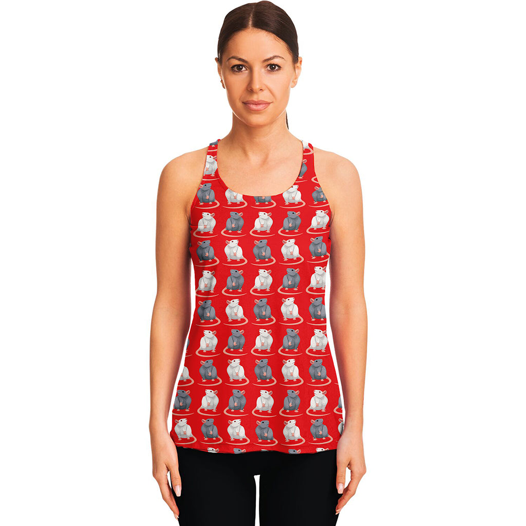 Chinese Rat Zodiac Pattern Print Women's Racerback Tank Top