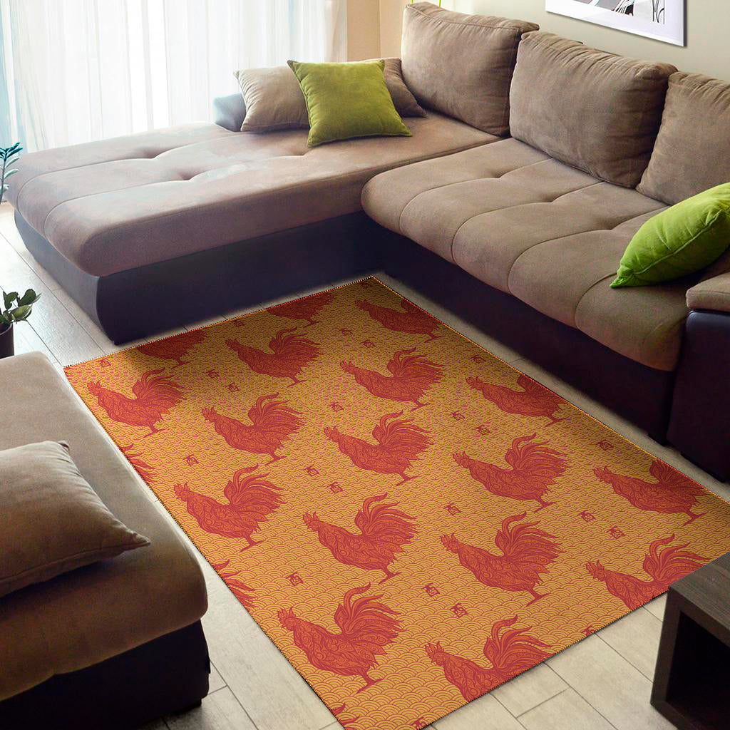 Chinese Rooster Pattern Print Area Rug