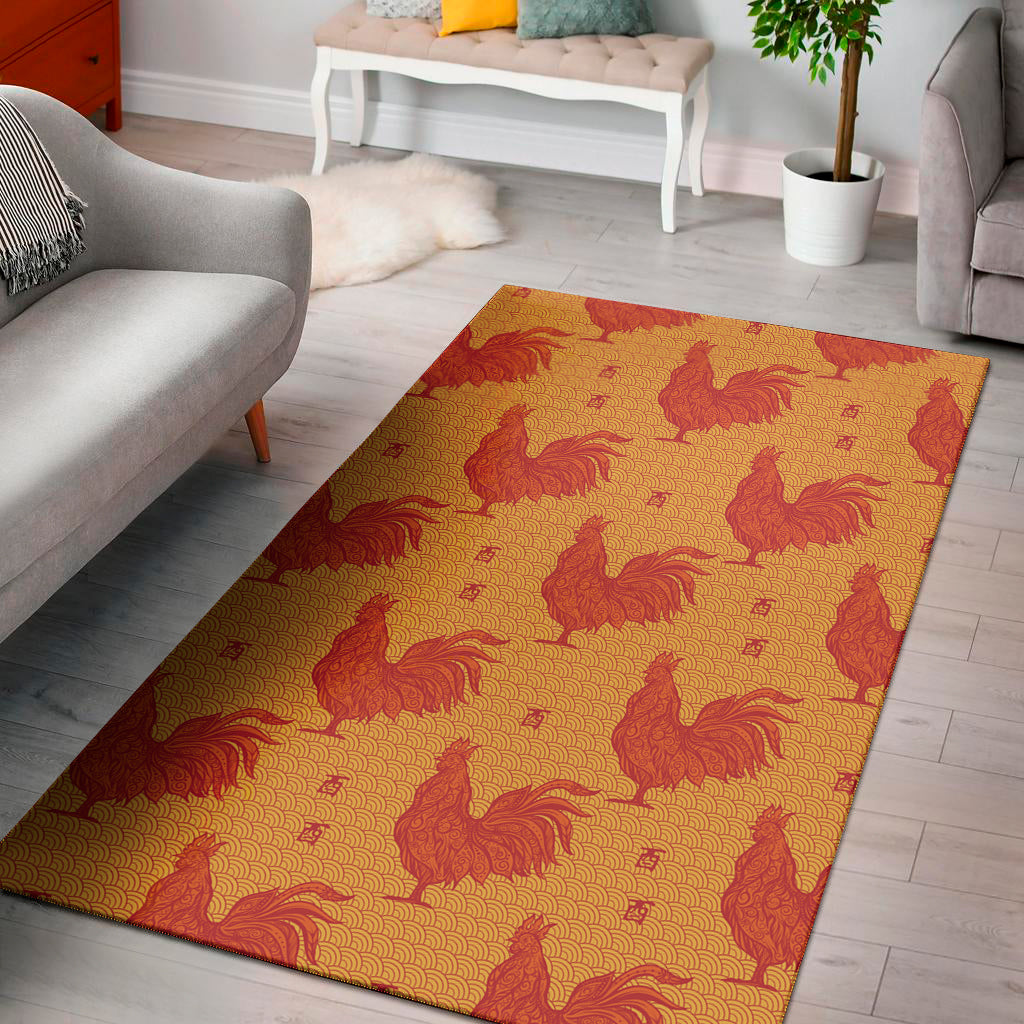 Chinese Rooster Pattern Print Area Rug