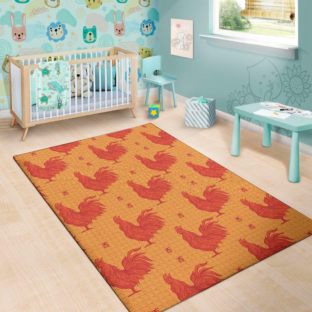 Chinese Rooster Pattern Print Area Rug