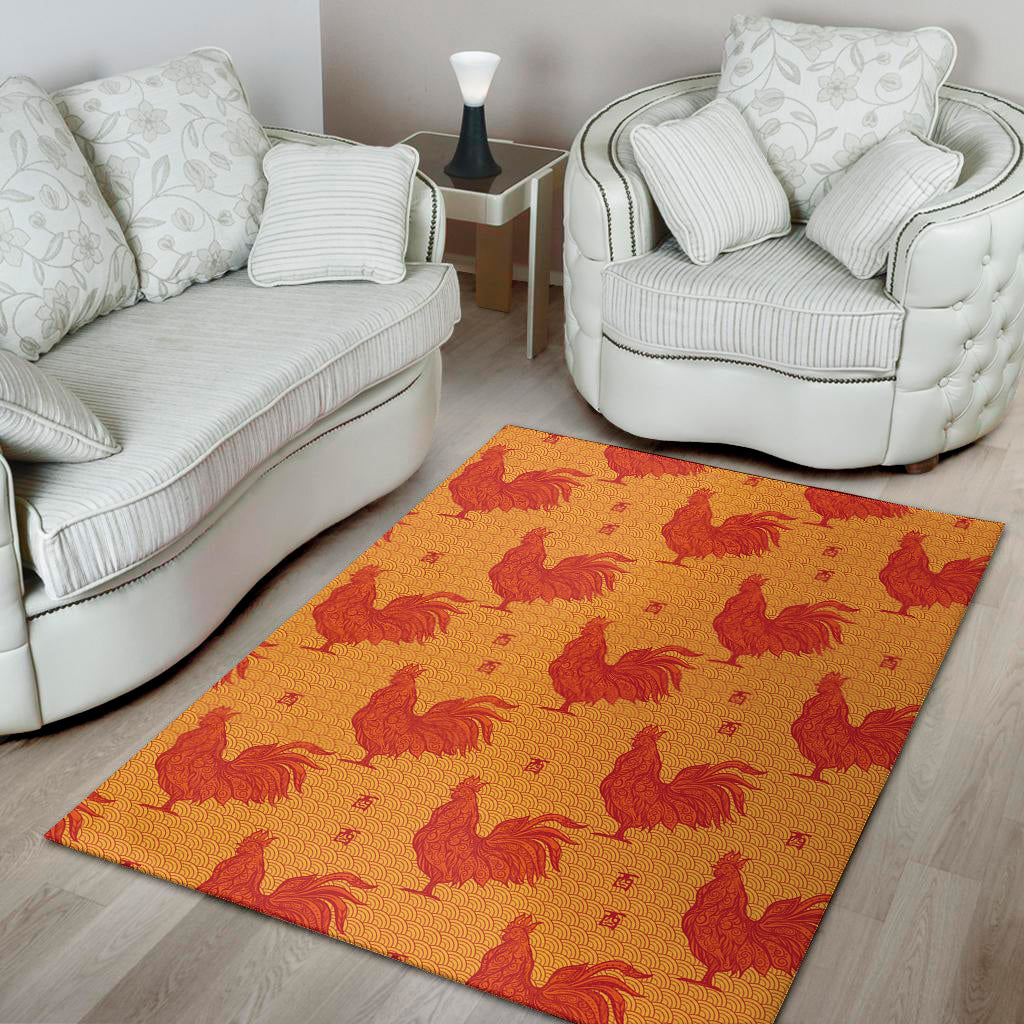 Chinese Rooster Pattern Print Area Rug