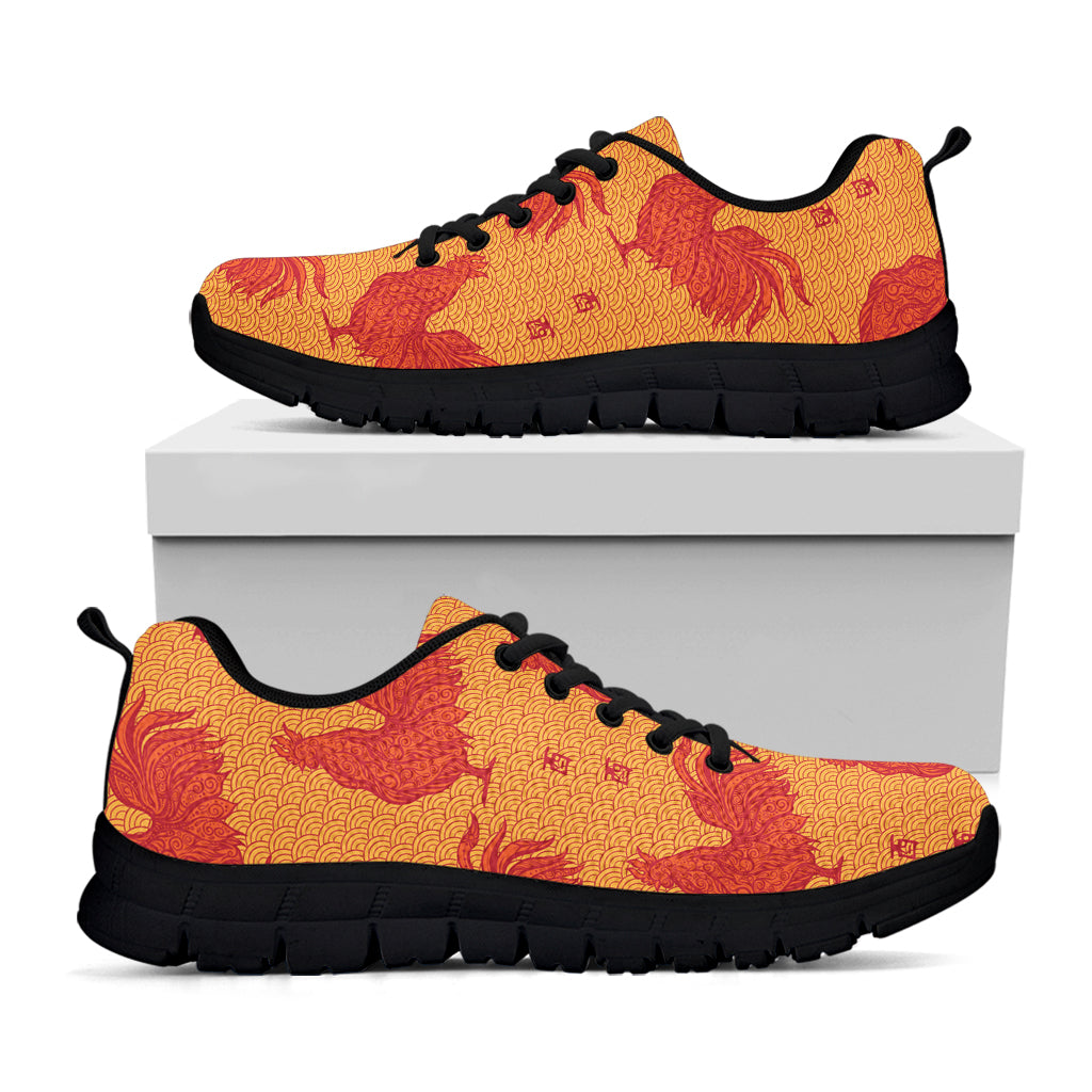 Chinese Rooster Pattern Print Black Sneakers