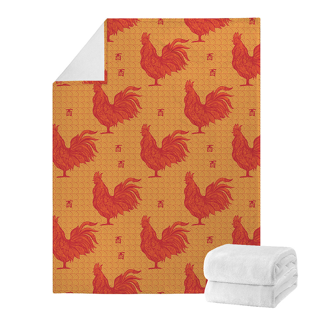 Chinese Rooster Pattern Print Blanket