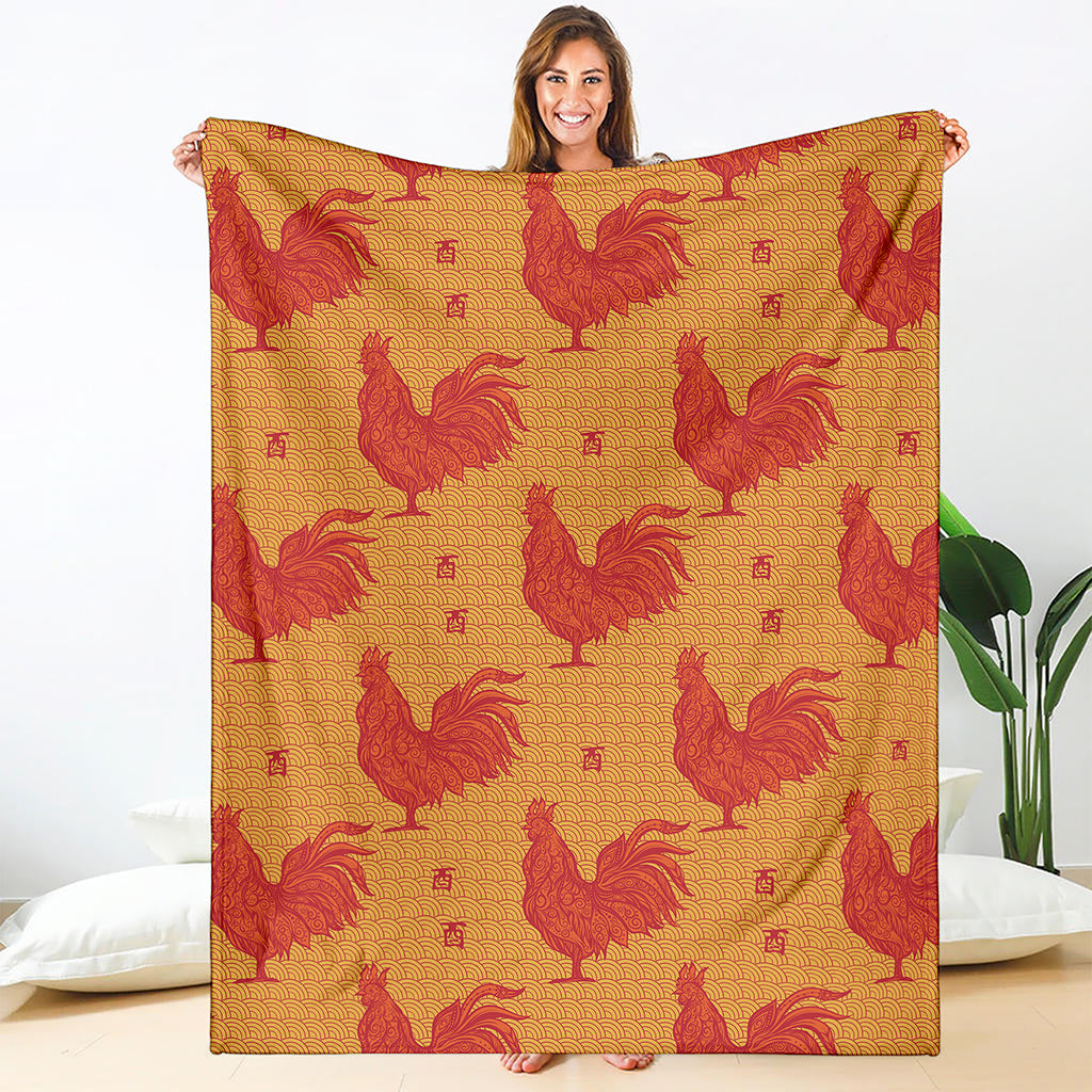 Chinese Rooster Pattern Print Blanket